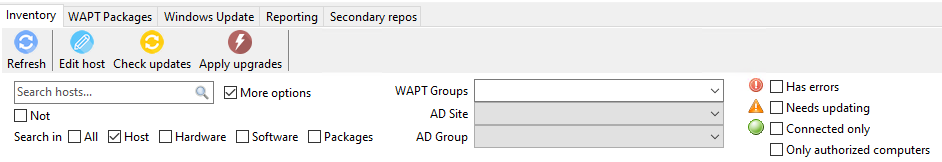 Advanced search functionalities in the WAPT console