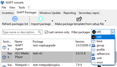 Filtering on WAPT package type