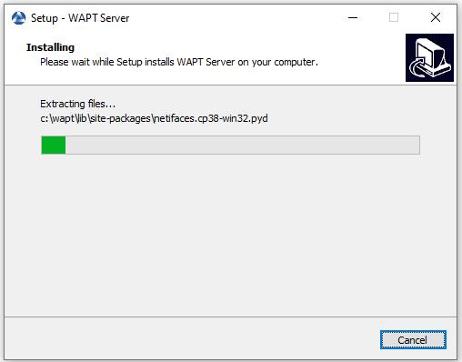 Progress of installation of the WAPT Server