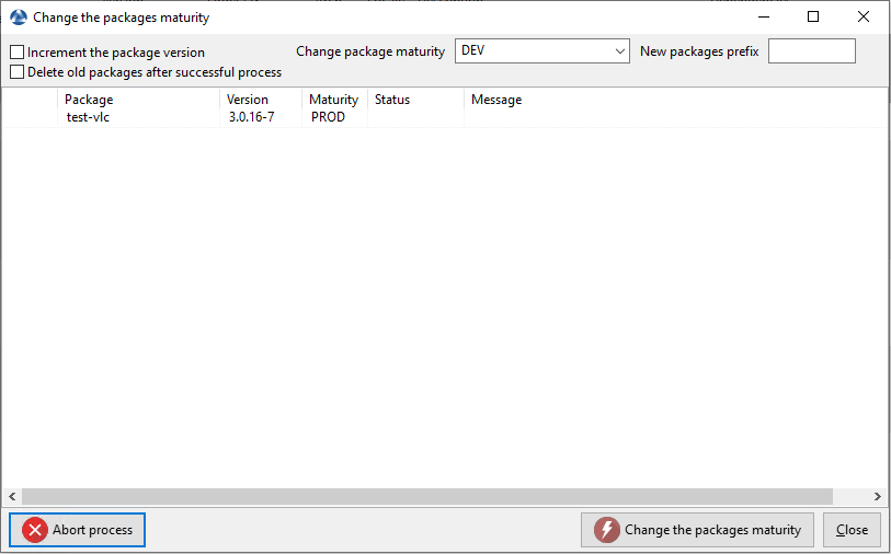 Window for changing the maturity of a WAPT package