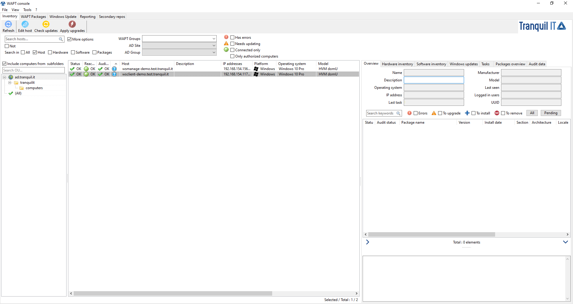 Inventory of hosts registered with WAPT