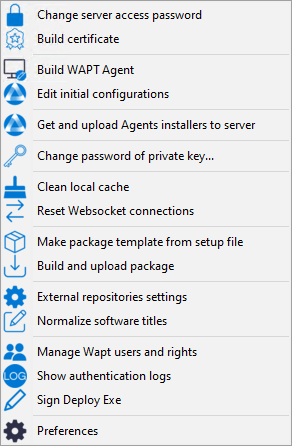 Menu list for managing ACLs in the WAPT Console