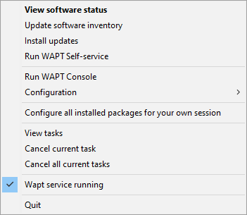 The WAPT System Tray utility in Windows notification tray