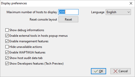 Window showing the advanced preferences