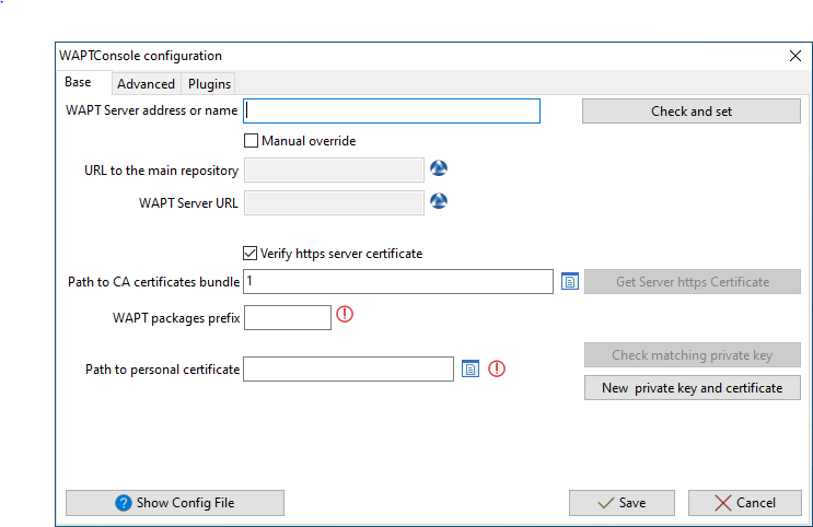 The WAPT Console configuration window