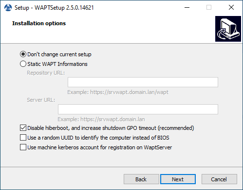 Choosing "Don't change current setup"