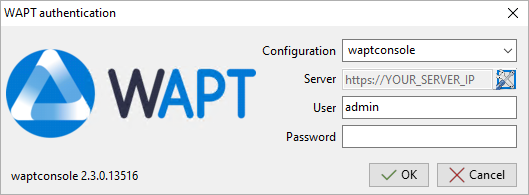 The WAPT Console authentication window