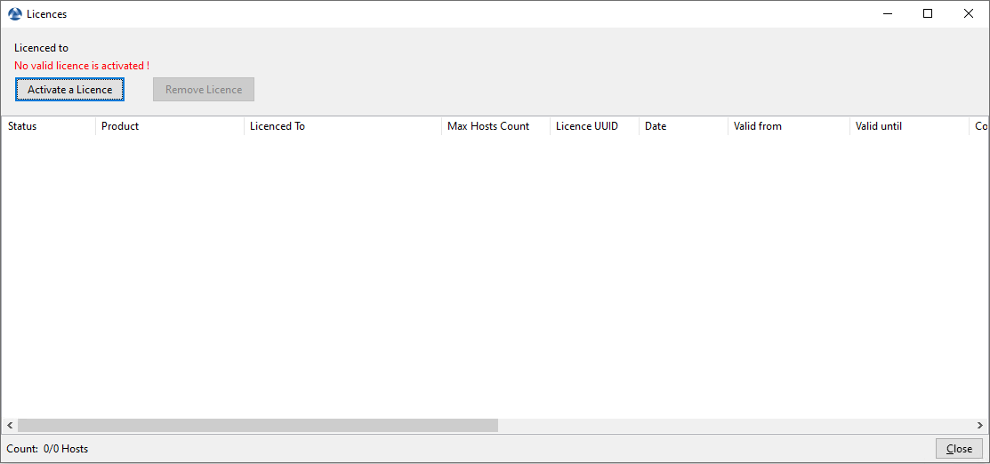 Window showing that no WAPT licences in subscribed in the WAPT Console