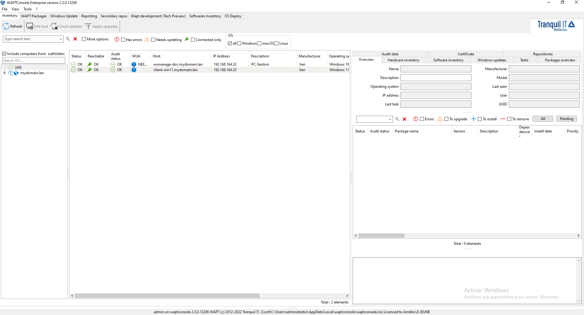 Inventory of hosts registered with WAPT