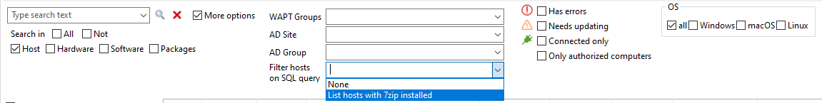 Filtering the host inventory using a SQL query