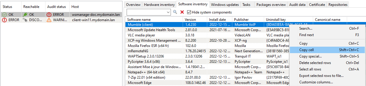 Retrieving an uninstallkey from the WAPT Console