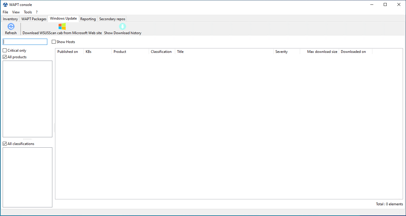 Windows Updates tab in the WAPT Console