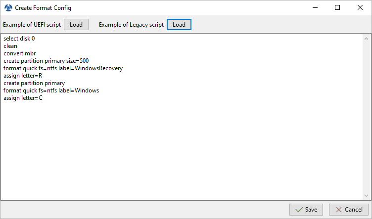 Create Format Configuration for the hard disk