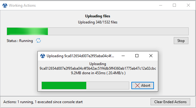 Dialog box informing the uploading progression of the driver bundles in the WAPT Console