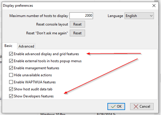 WAPT Console display preferences