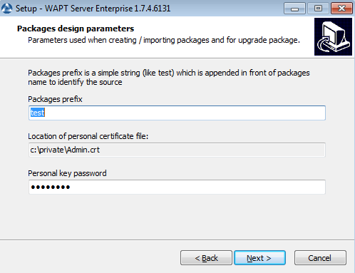 Choose the prefix used for naming your WAPT packages