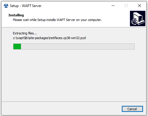 Progression de l'installation du serveur WAPT