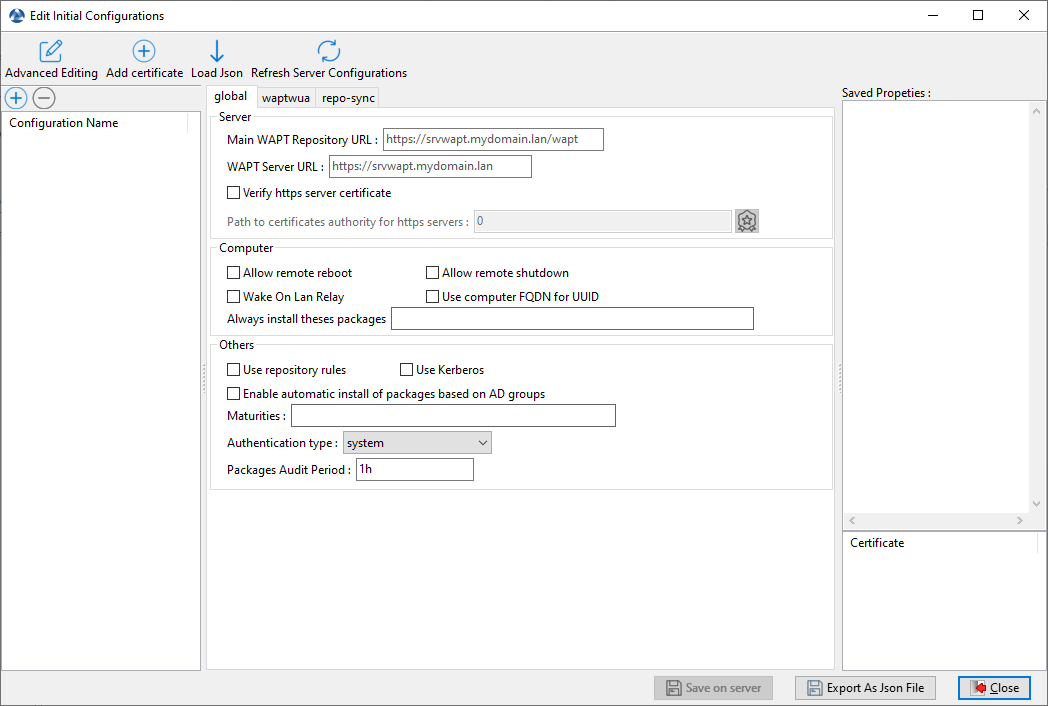 Modification de la configuration initiale