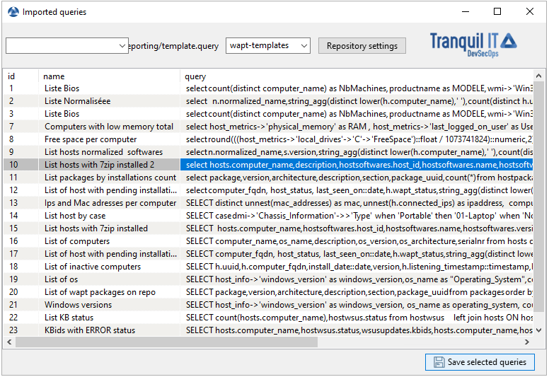 Importer une requête SQL dans la Console WAPT depuis une URL