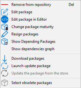 Options de menu pour les référentiels