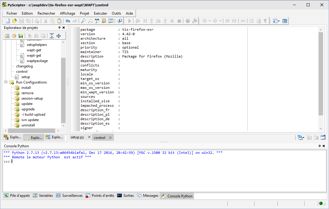 PyScripter - Ouverture du packaging WAPT de FirefoxESR