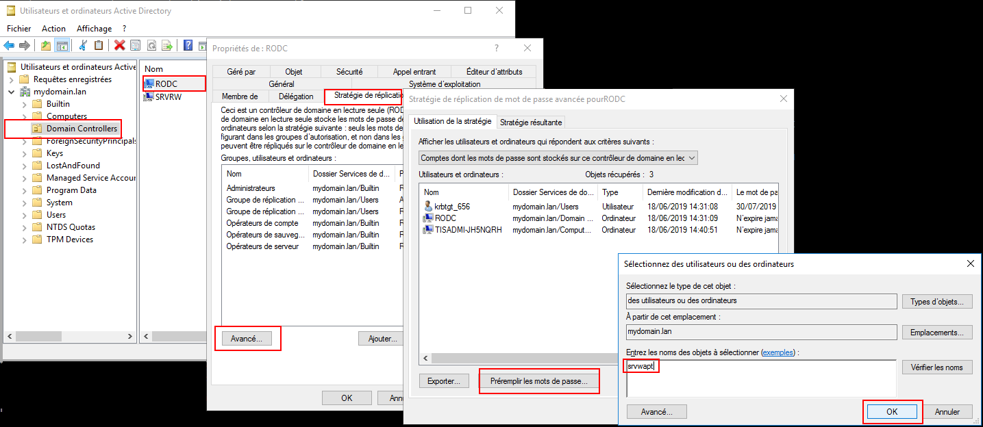 Précharger le mot de passe du compte srvwapt