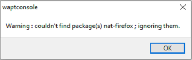 Fenêtre montrant que la Console WAPT ne trouve pas un paquet
