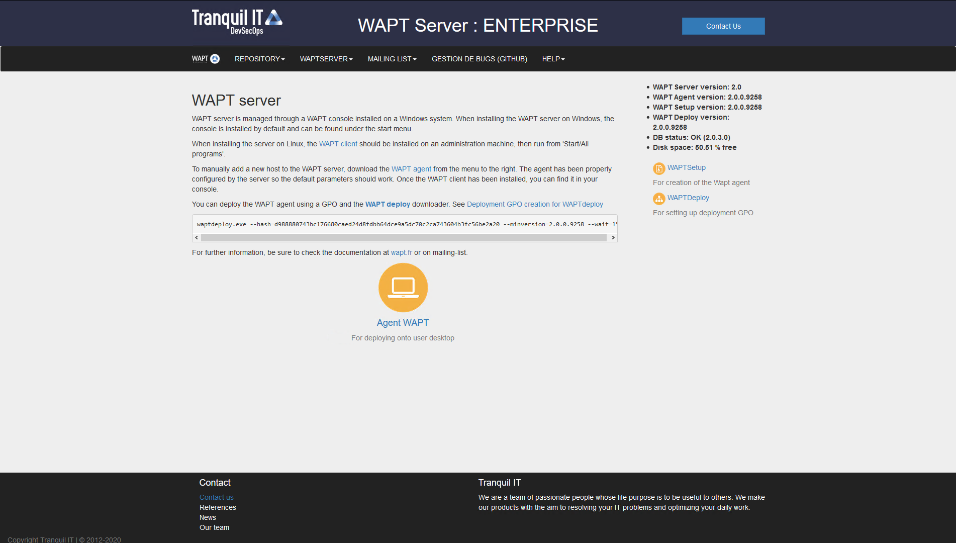 L'interface du Serveur WAPT dans un navigateur web