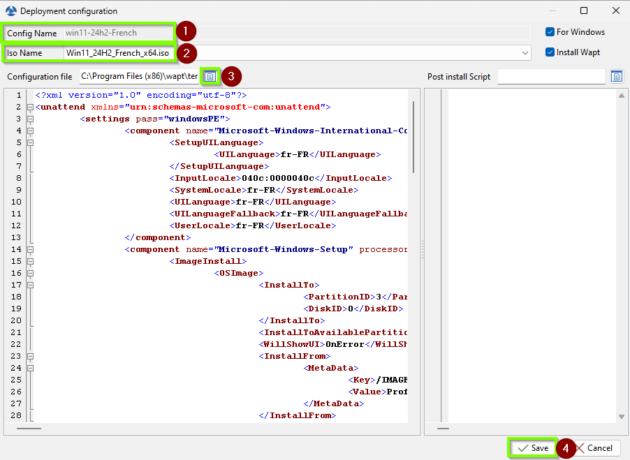 Créer une configuration dans WADS