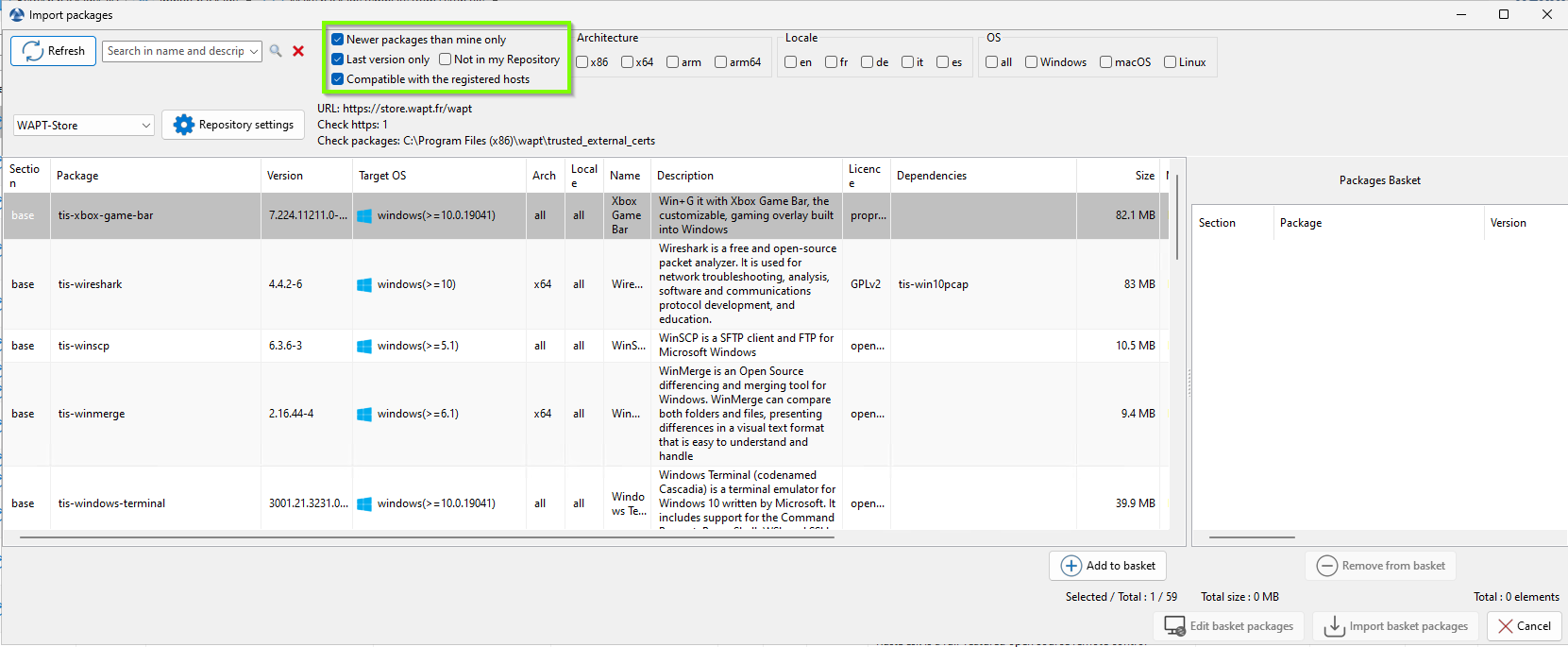 WAPT-Console import packages new version