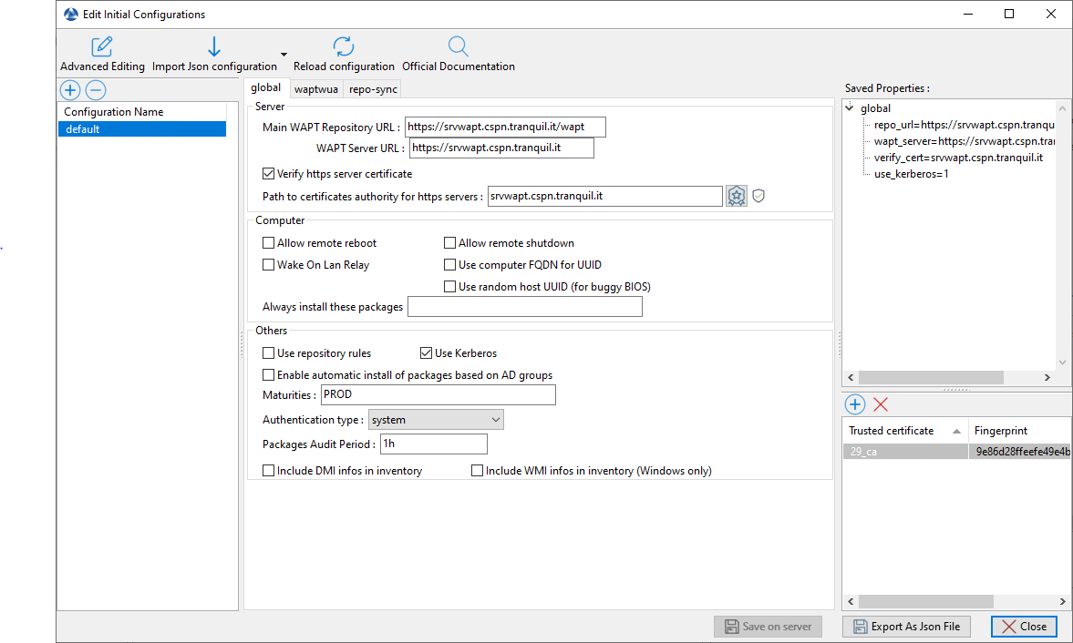 Éditer la configuration initiale