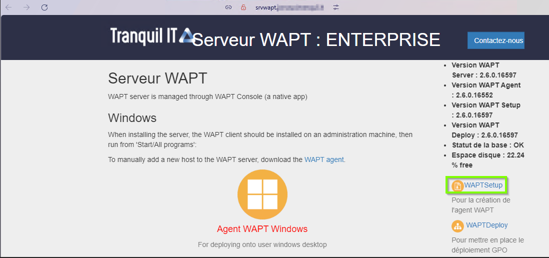 URL de votre Serveur WAPT