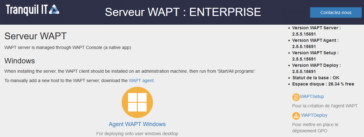 L'interface du Serveur WAPT dans un navigateur web